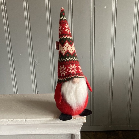 NWT-14” Red Christmas Holiday Gnome Decorstion w/ Red, Cream & Green Sweater Hat - Picture 14 of 17